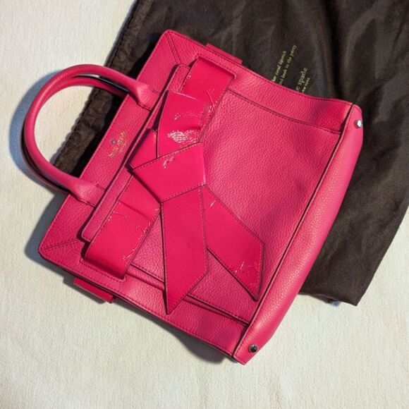 Kate Spade New York pink medium leather tote with patent bow statement - Picture 1 of 10